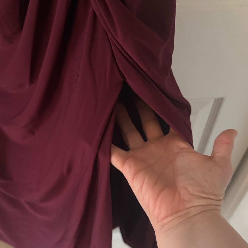 Wine Color Sleeveless V-Neck Rouched Floor Length Dress from David’s Bridal - Picture 3 of 6